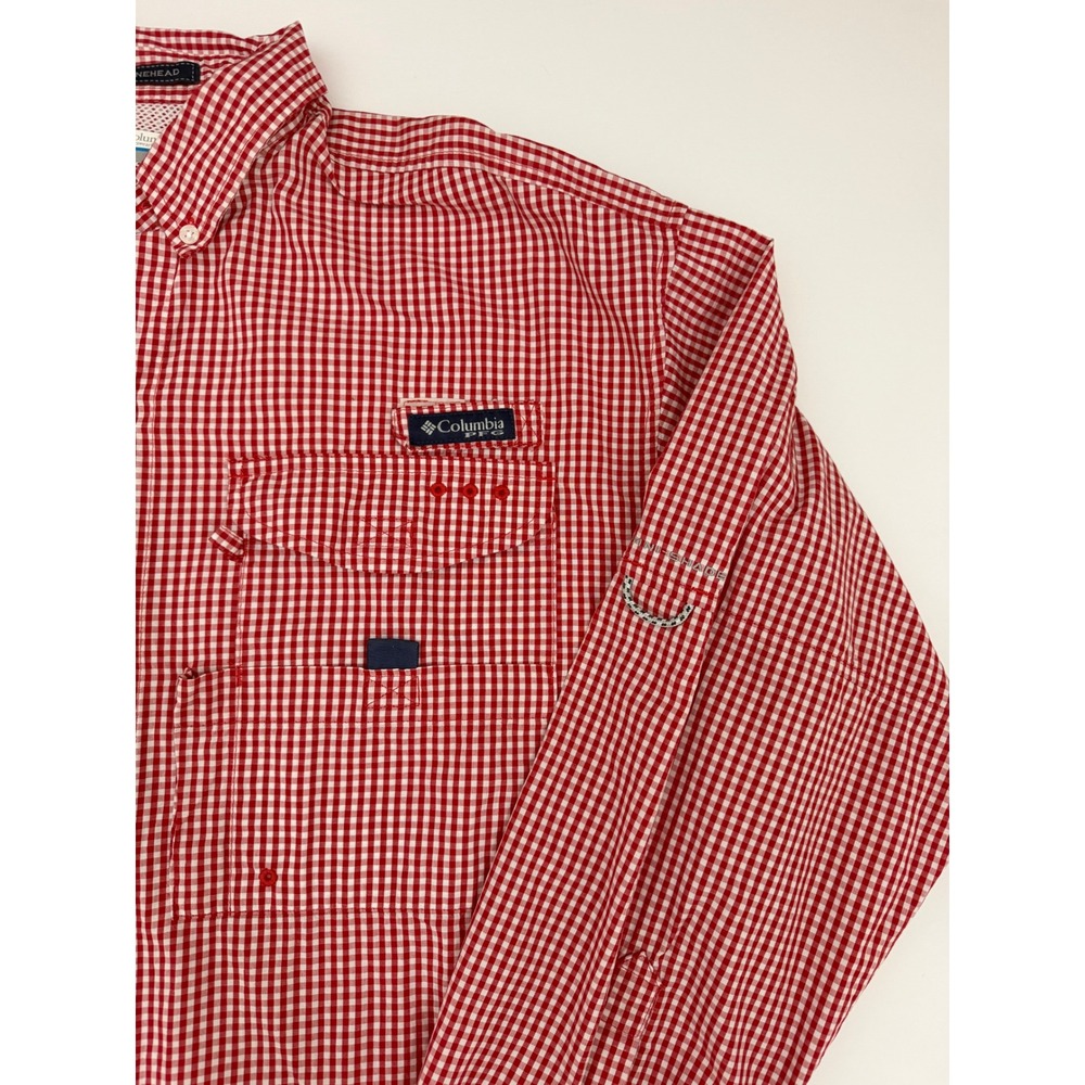 Columbia PFG Super Bonehead Texas Tech Shirt Mens Large Red Gingham Fishing L - Picture 4 of 6